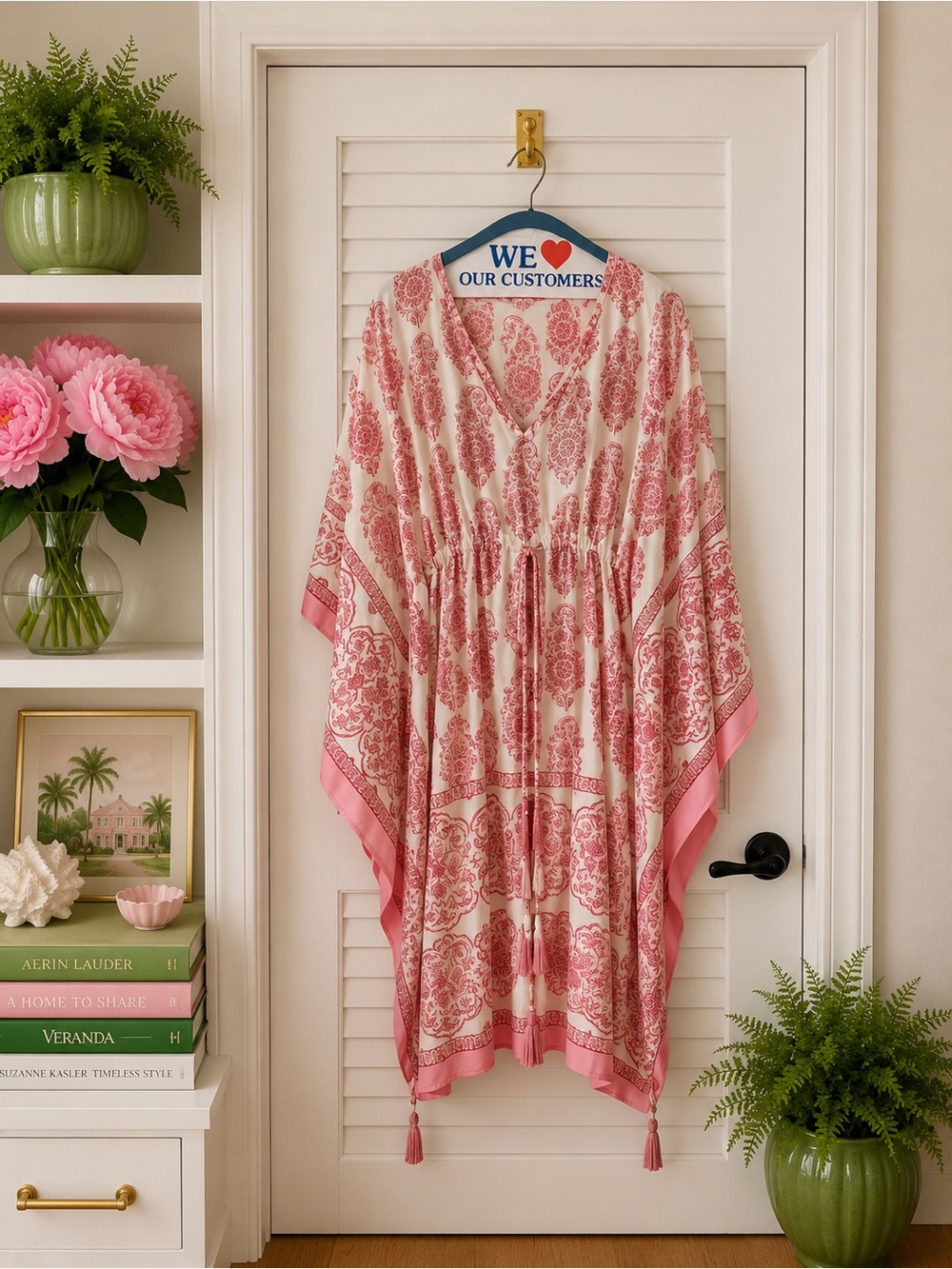 Printed Pink and Cream Boho Caftan